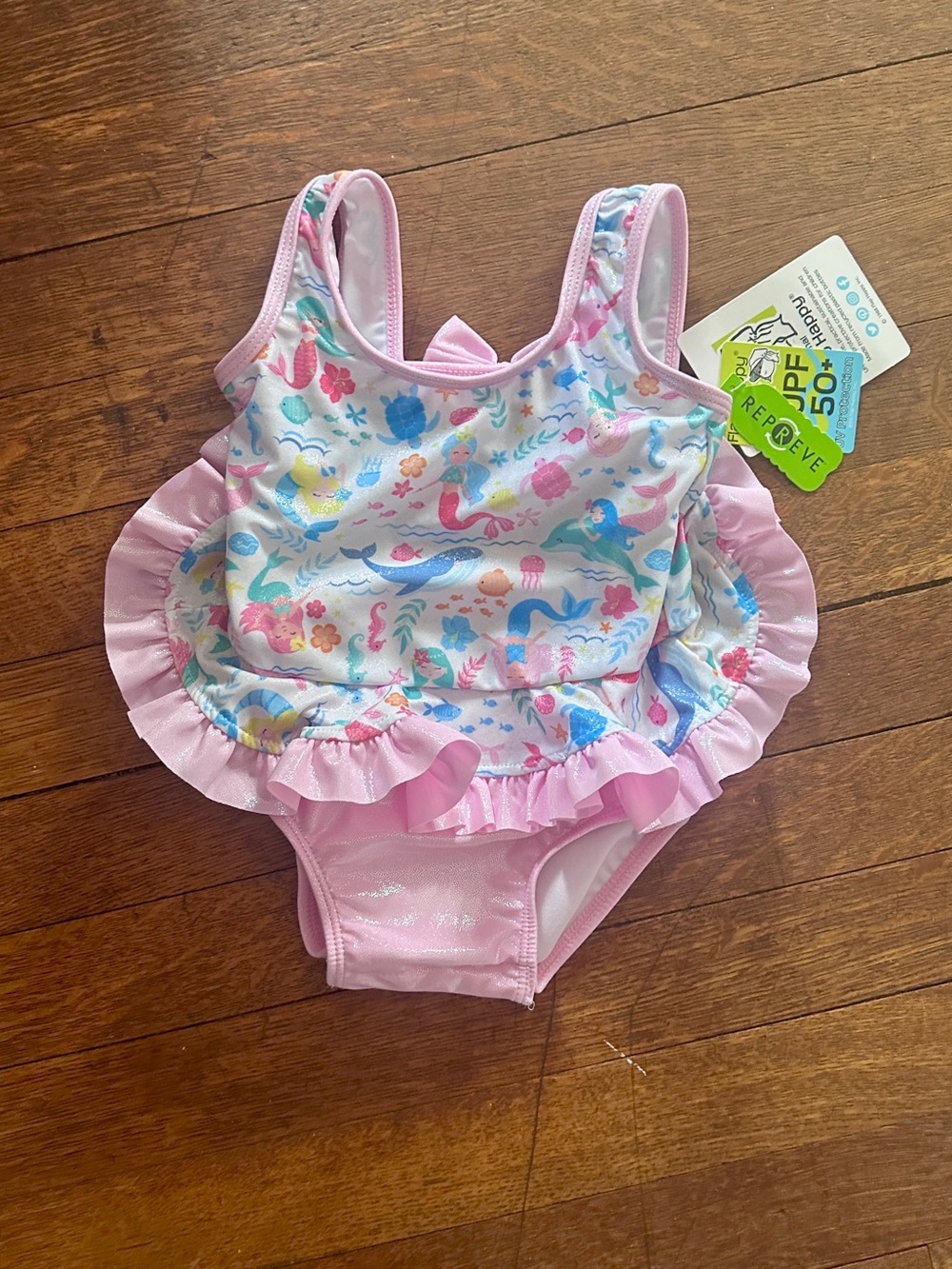 Flap Happy Pink Mermaid Print Ruffle One-Piece Swimsuit